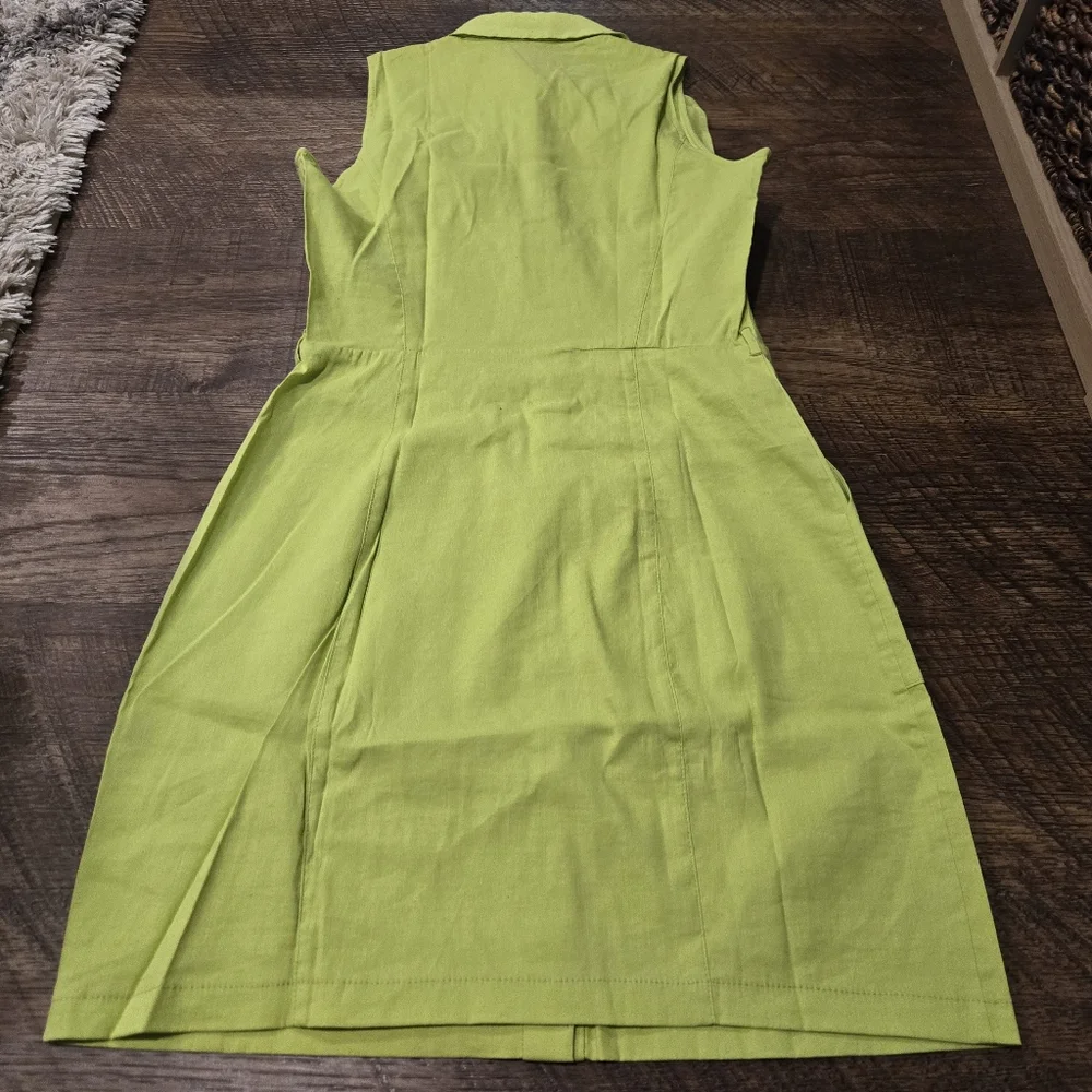 Elie Tahari Gianna Shirt Dress Chartreuse Neon Green Linen Preppy Pockets Casual - Picture 11 of 13
